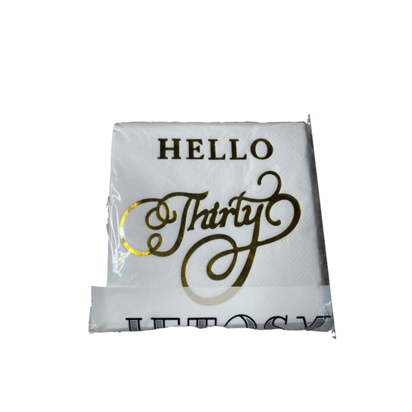 “Hello Thirty” White/Gold Birthday Napkins 80 pieces - Picture 3 of 5
